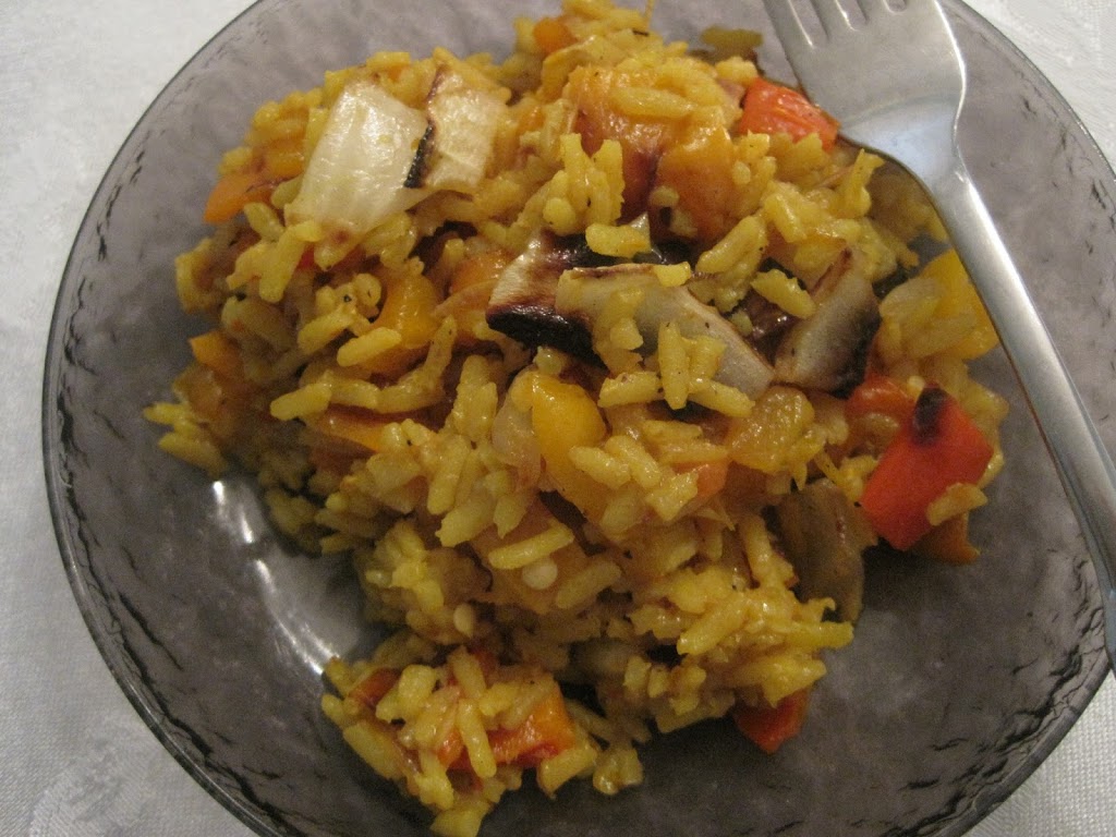 Fresh Turmeric Brown Rice with Grilled Mini Peppers