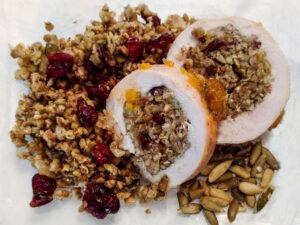 Turkey Breast Stuffed with Buckwheat, Pumpkin Seeds and Dried Cranberries