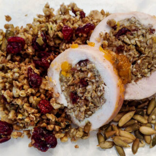 Turkey Breast Stuffed with Buckwheat, Pumpkin Seeds and Dried Cranberries