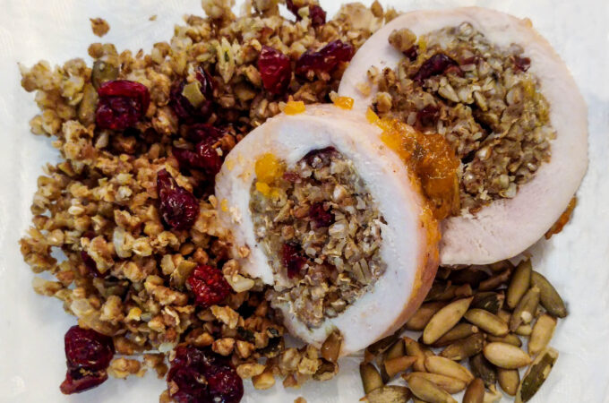 Turkey Breast Stuffed with Buckwheat, Pumpkin Seeds and Dried Cranberries