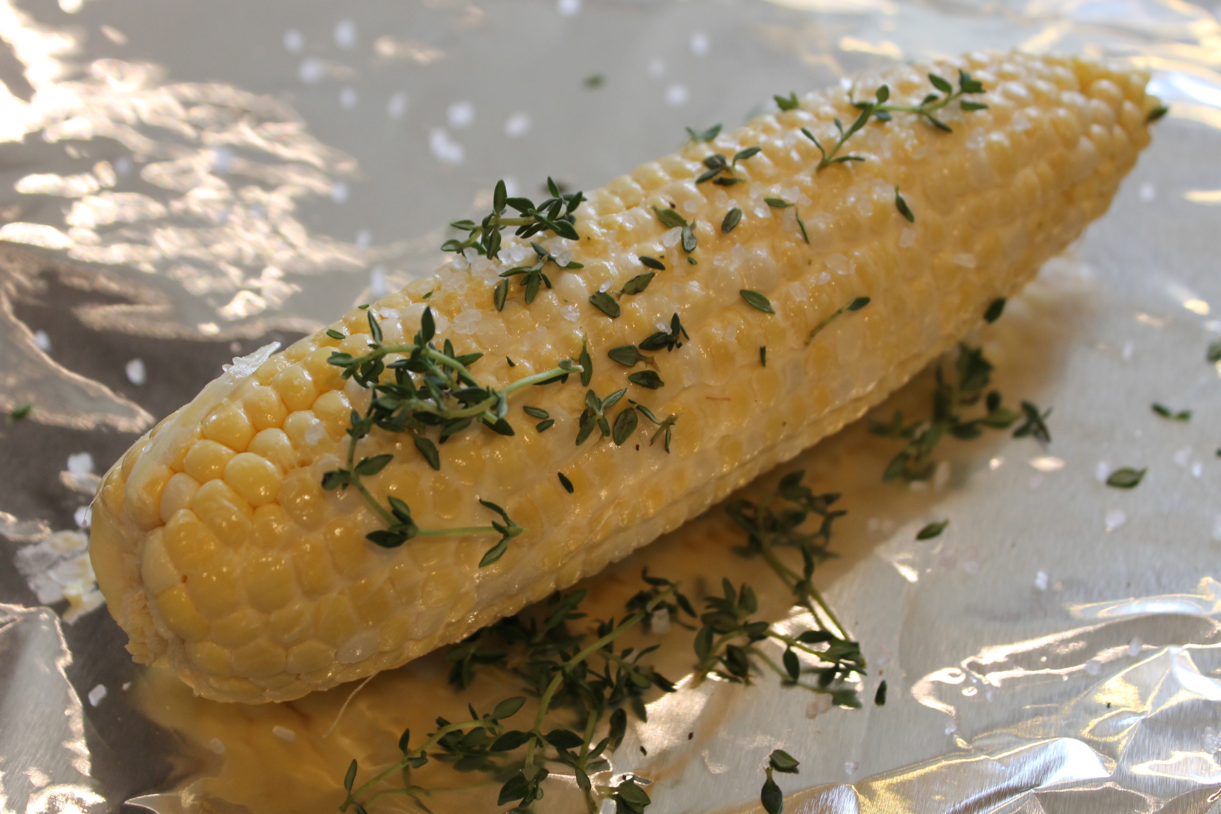 Fresh corn seasoned with marjoram and thyme.