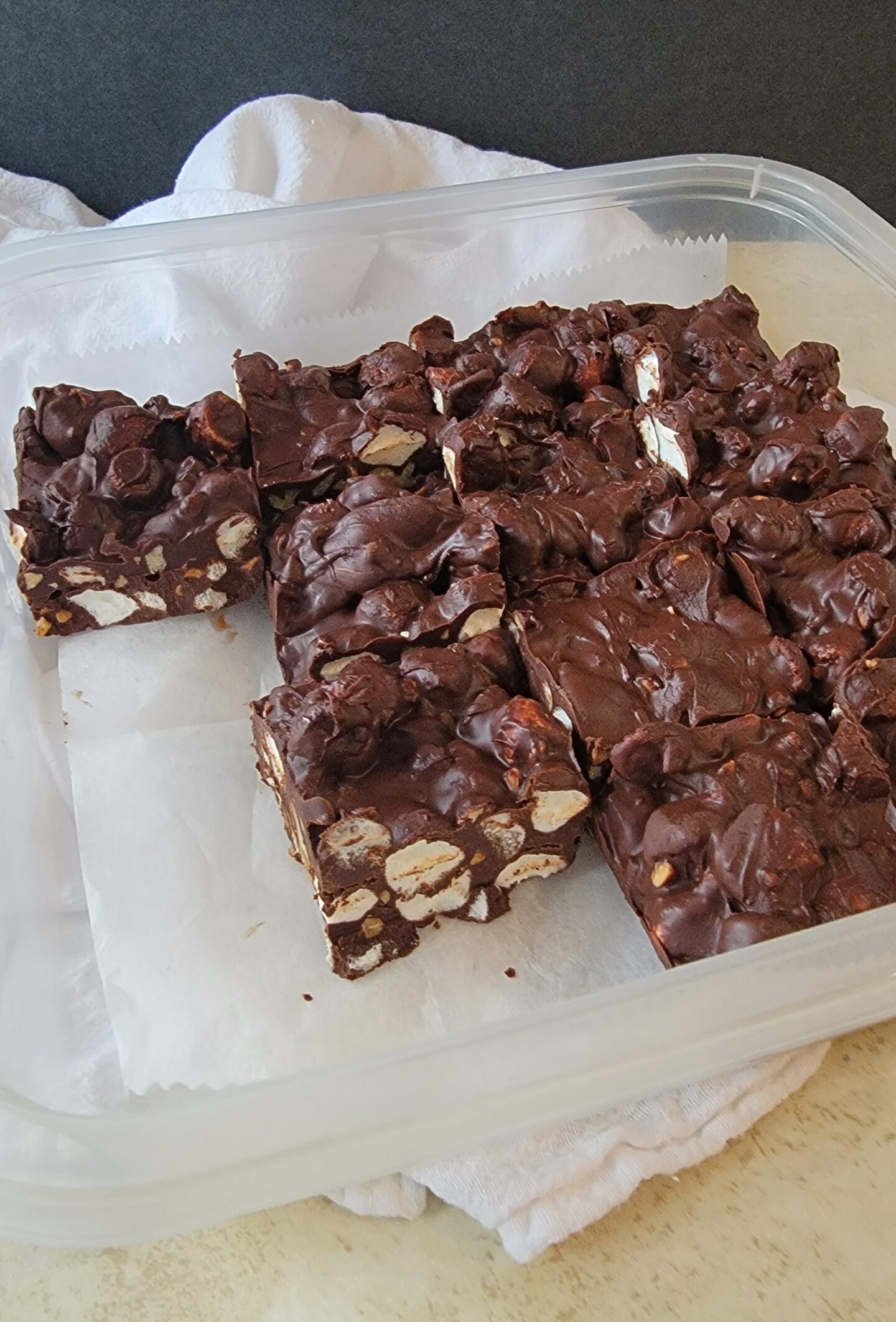 Dark Chocolate Rocky Road Bars are easy to store.