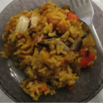 Fresh Turmeric Brown Rice with Grilled Mini Peppers