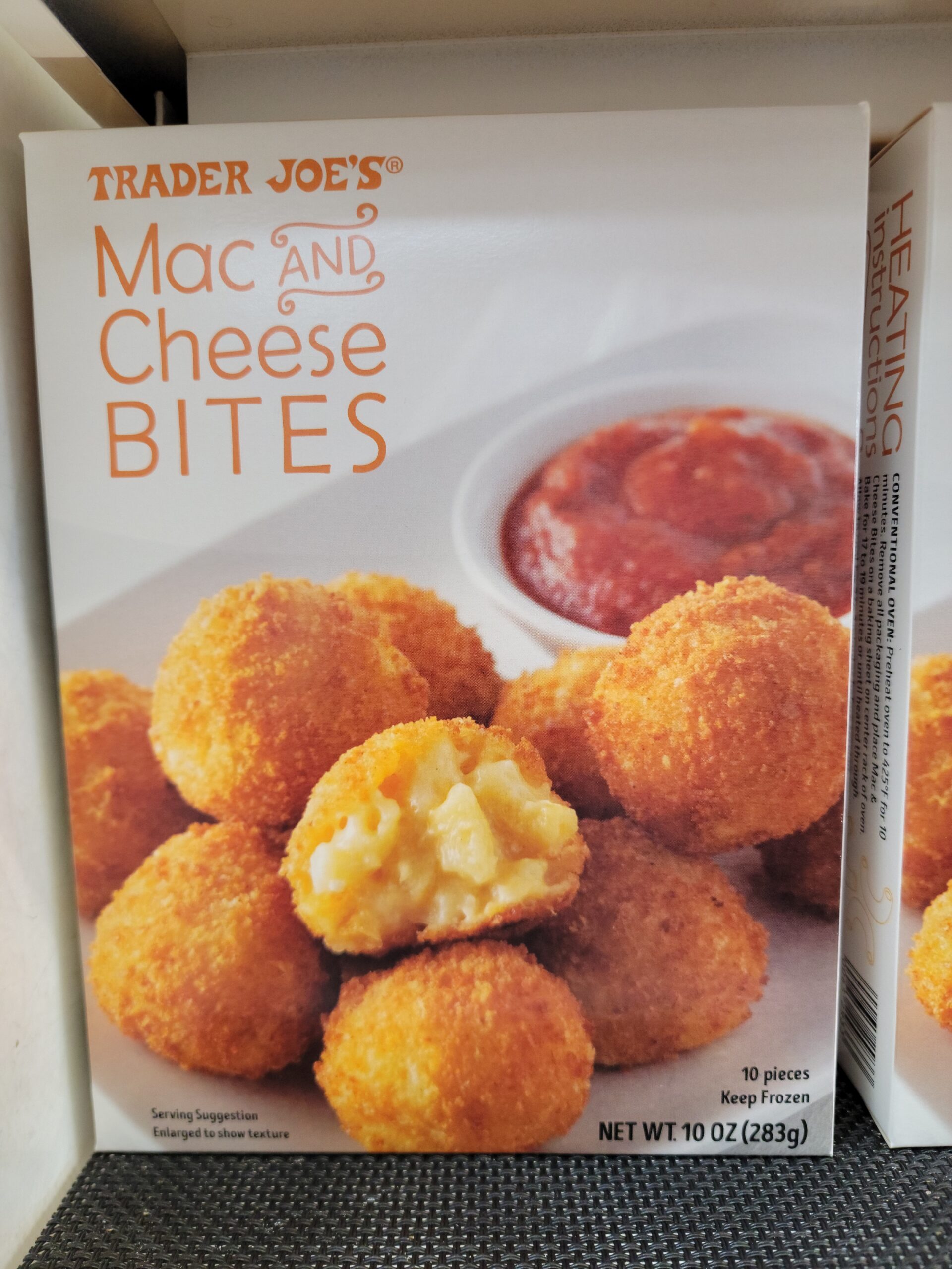 A box of Trader Joe's Fried Mac and Cheese bites for inspiration.