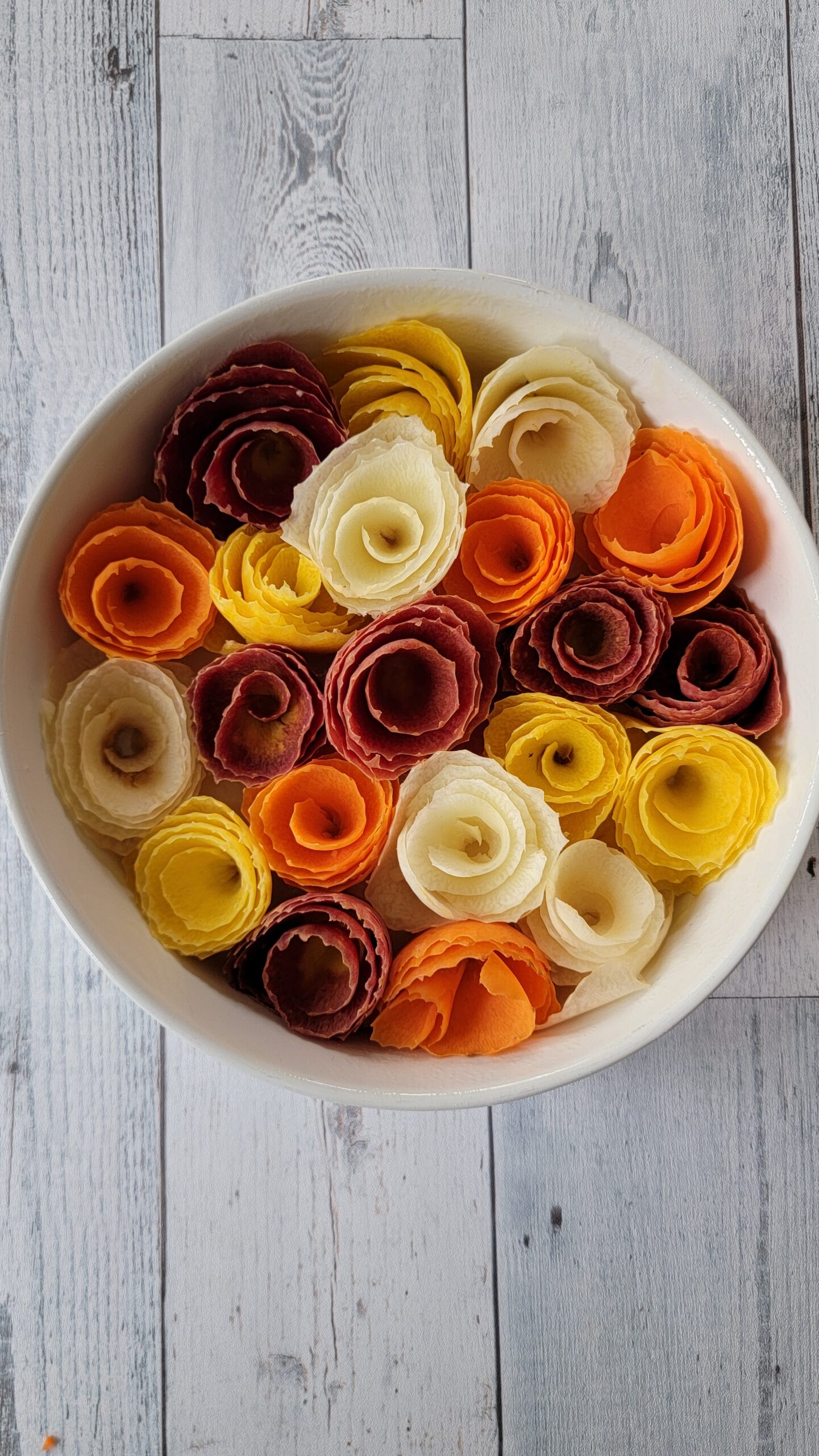Rainbow Carrot Roses before Baking