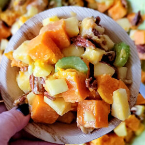 Sweet Potato Salad with Apples and Pecans close up
