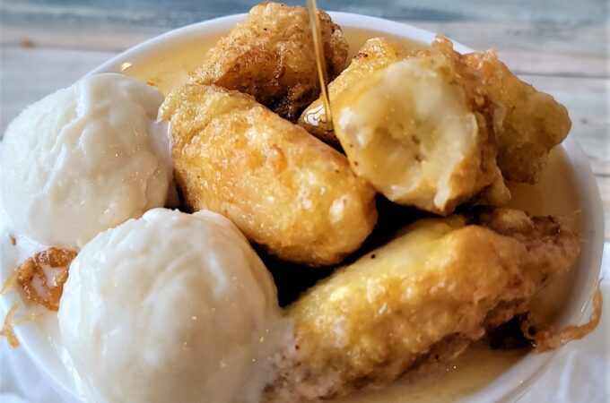 Batter Fried Bananas with Maple Rum Sauce