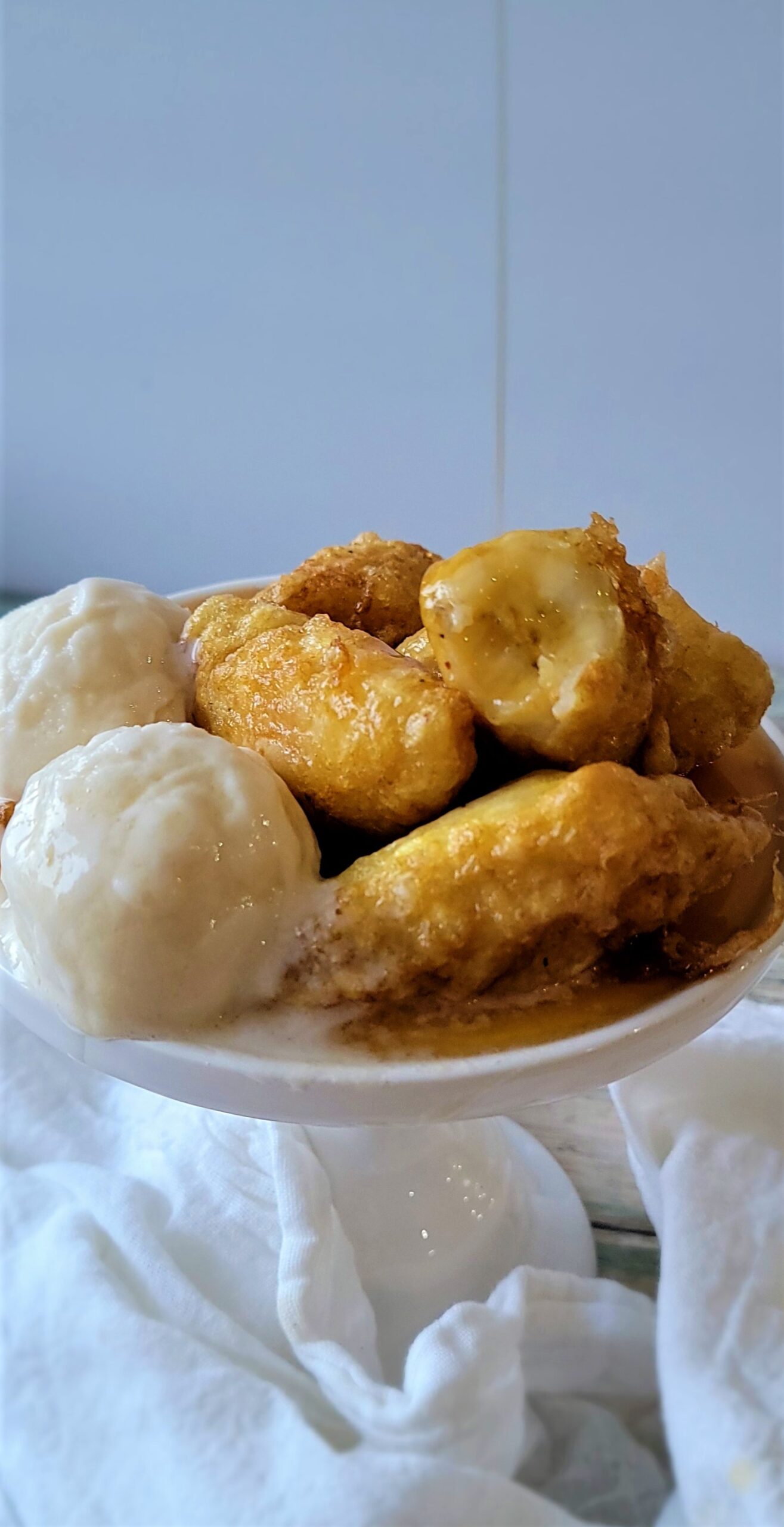 Batter Fried Bananas with Maple Rum Syrup