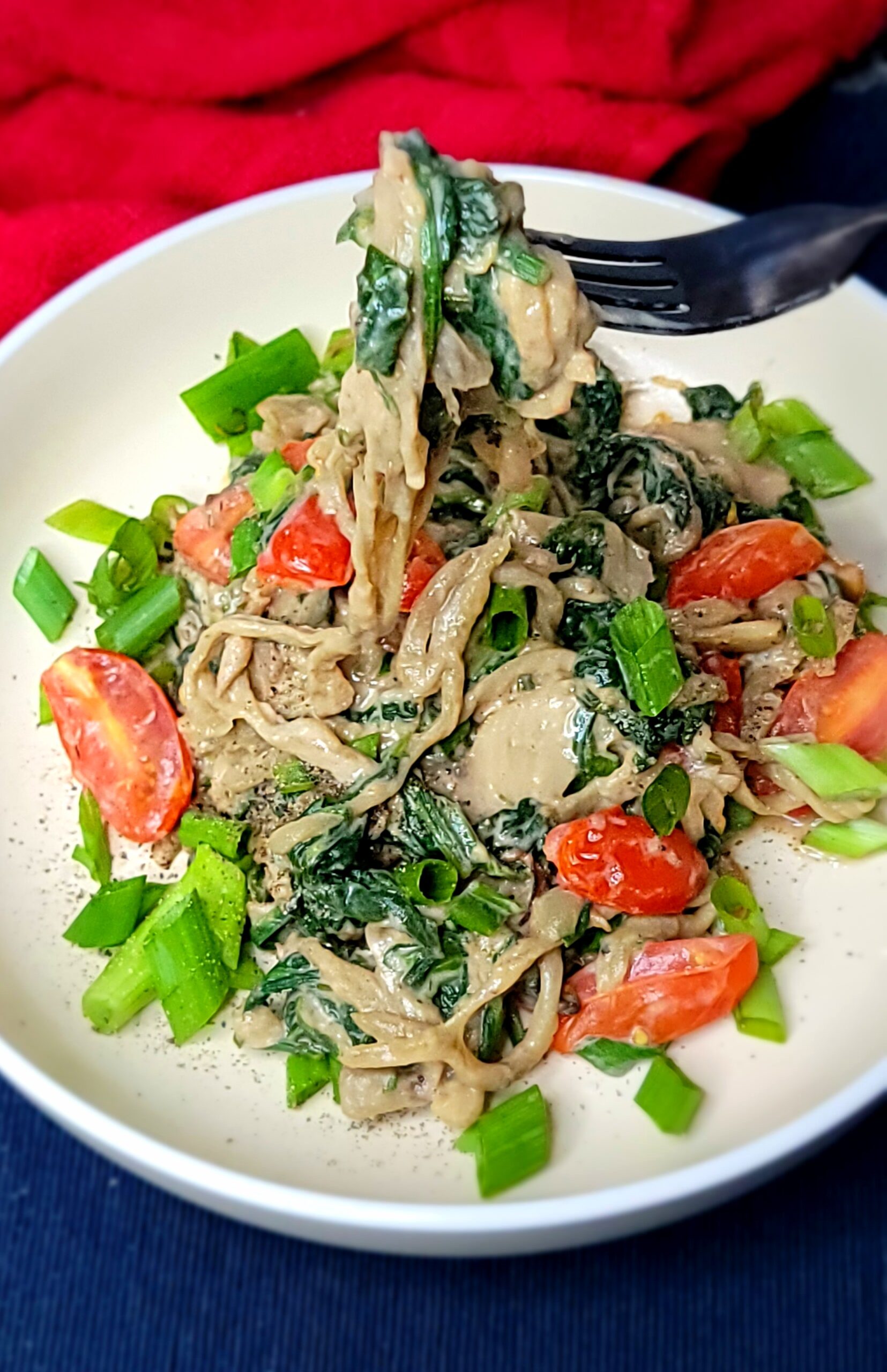 Eggplant Noodles with Spinach and Mushrooms