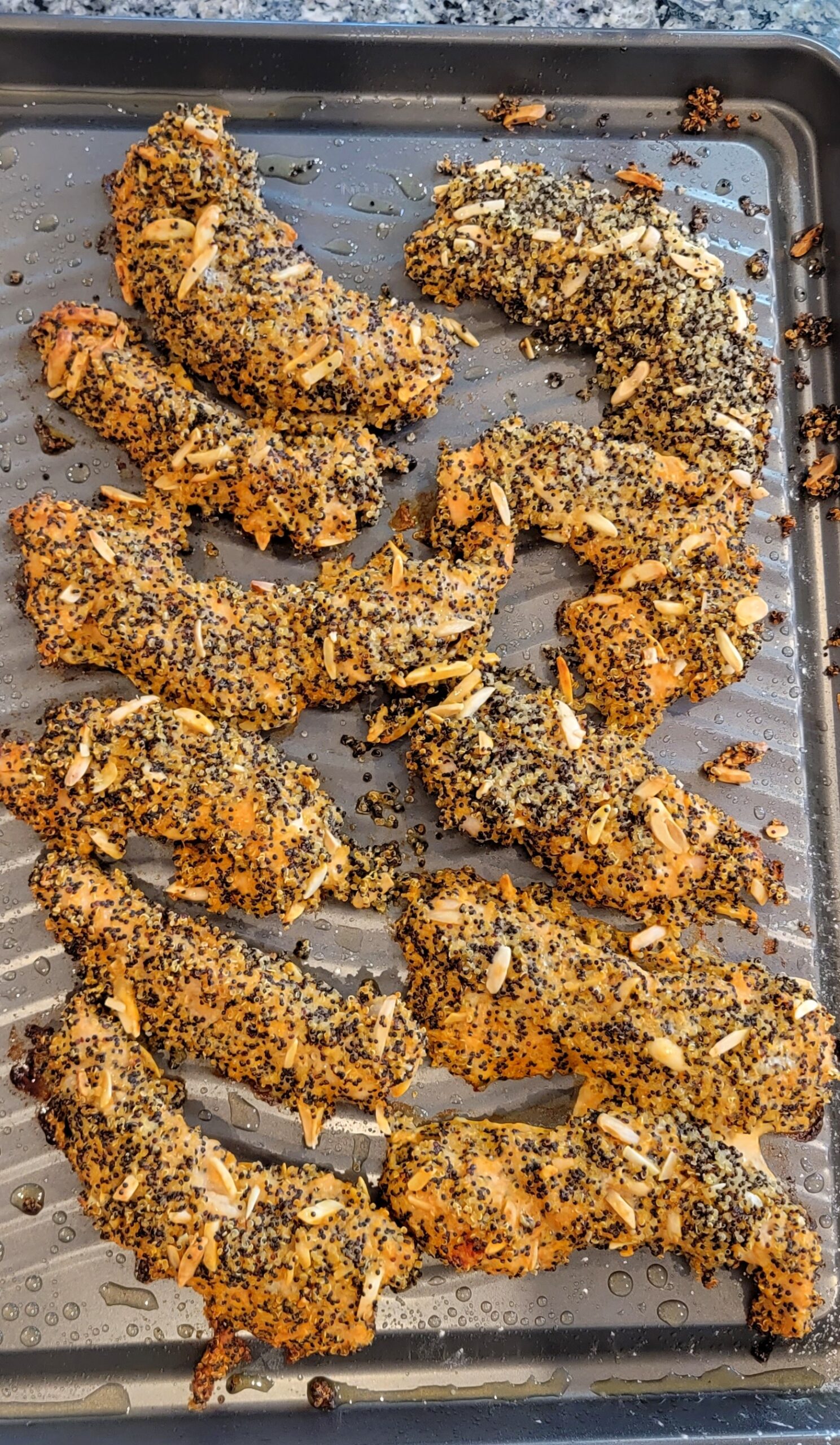 Quinoa Almond Crusted Turkey Tenders are baked!