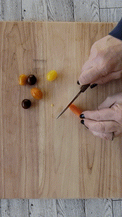 Cutting mini vegetables for Dazzling Deviled Eggs