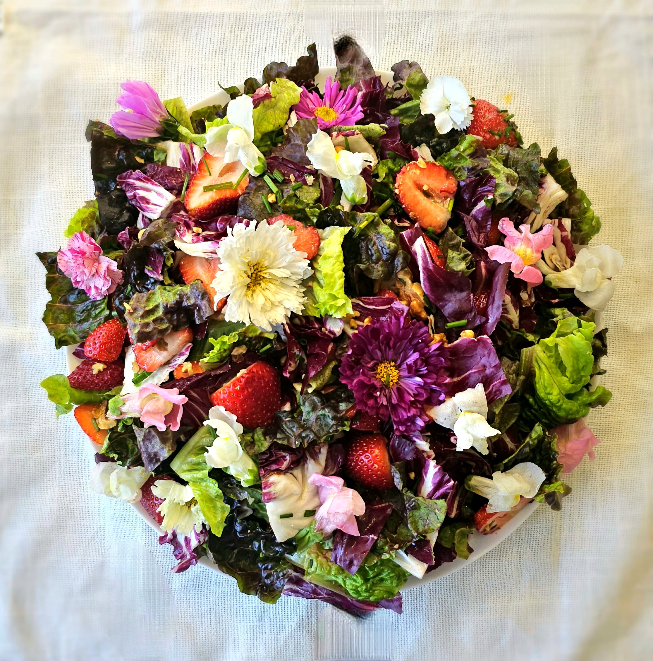 Garden Salad with Strawberries & Edible Flowers