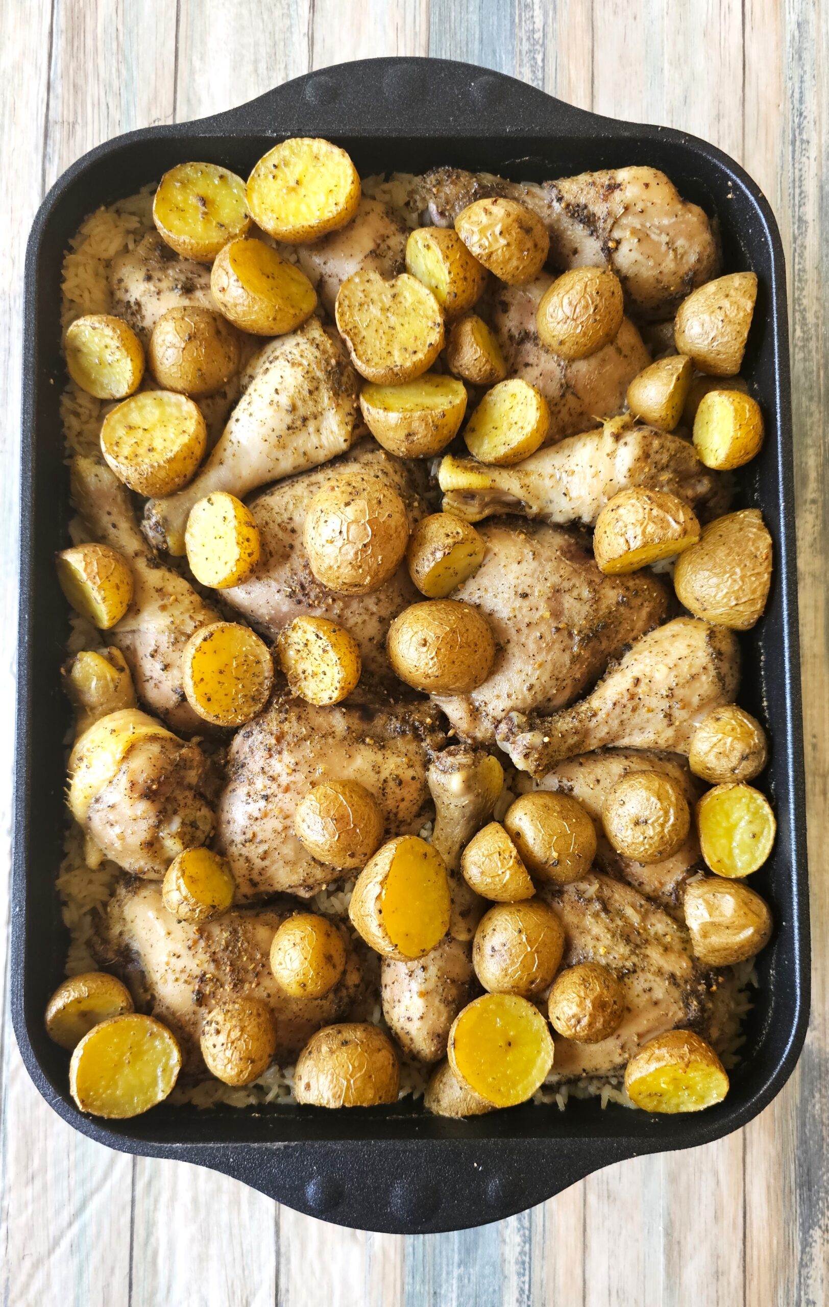 One Pan Lemon Ginger Tea Chicken with Rice & Potatoes