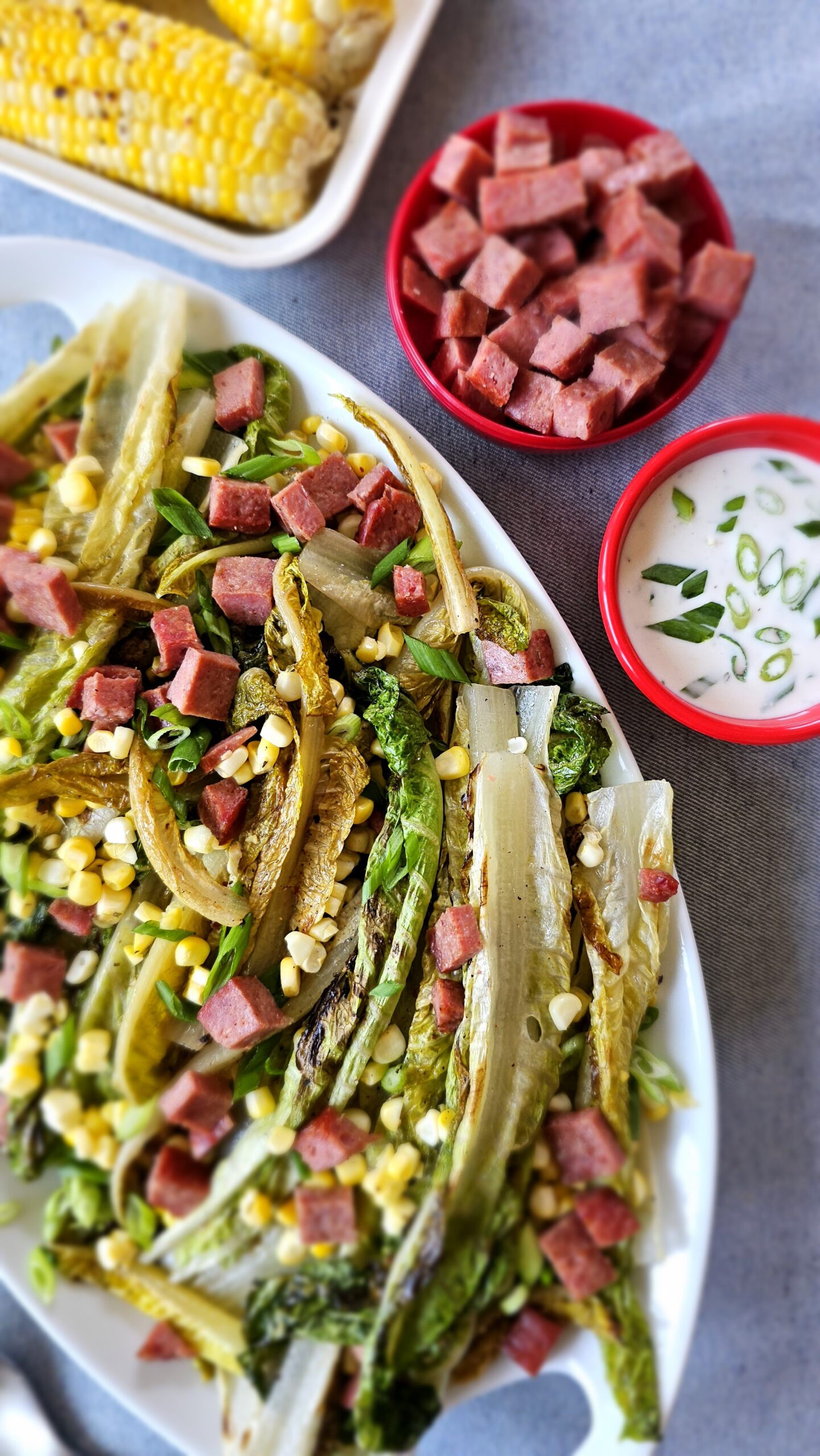 Grilled Romaine Salad with Salami Croutons