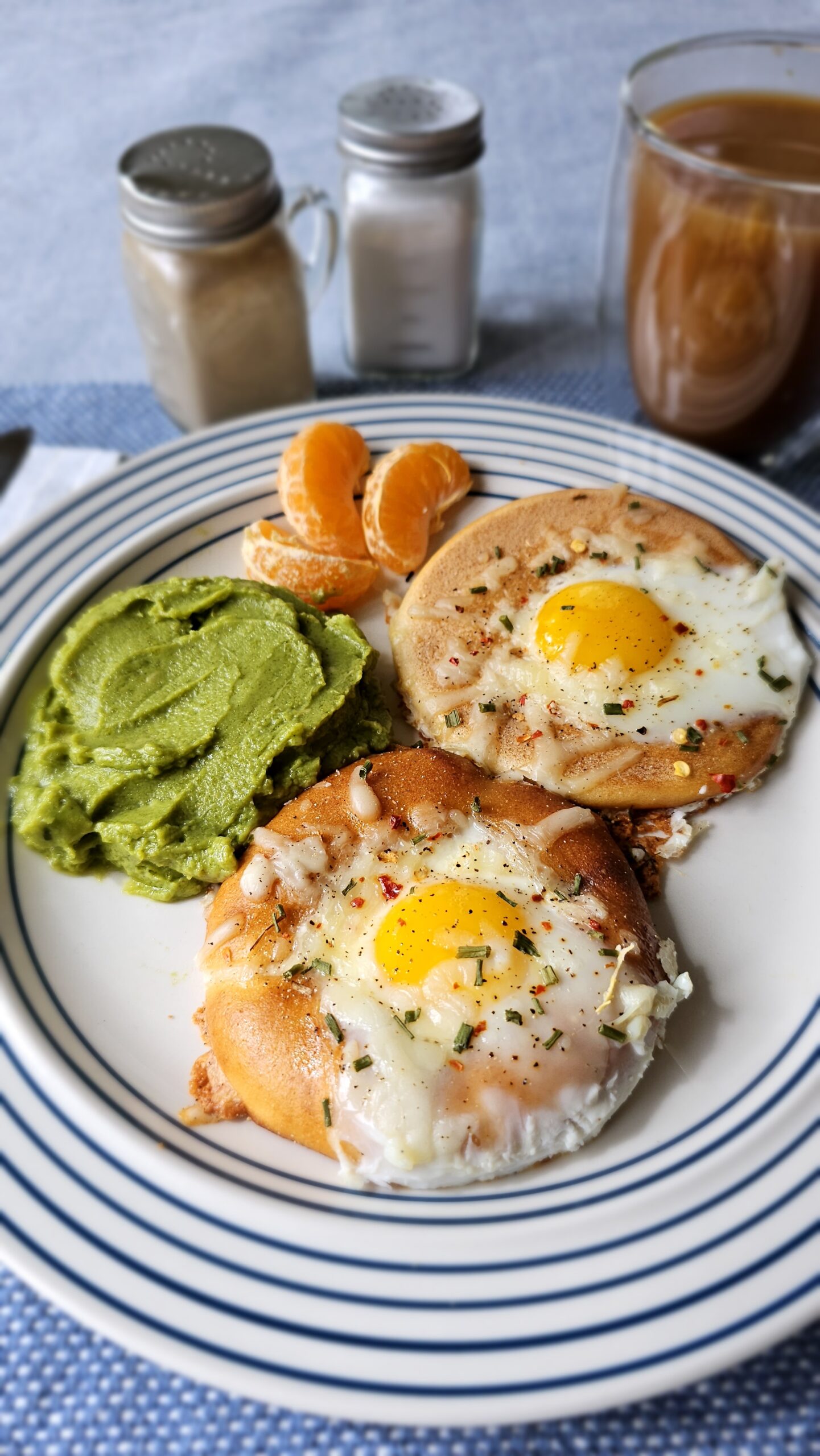 Cheesy Eggy Bagels with Avocado Mash